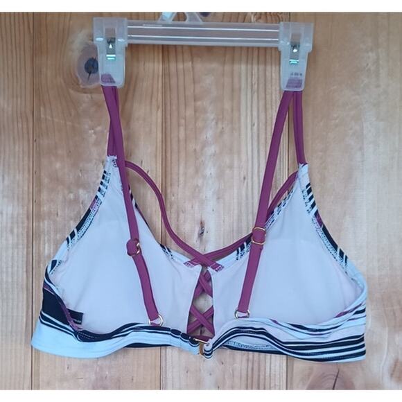 Ibiza Bikini Top Striped Burgundy White and Gold Details Built in Bra Size Small - Picture 4 of 7